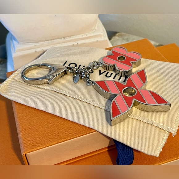 RARE Louis Vuitton Striped Fleur de Monogram Bag Charm with Dustbag and Box - Picture 5 of 6